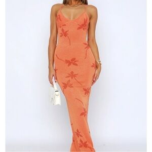 White Fox Elegant Orange Floral Maxi Dress